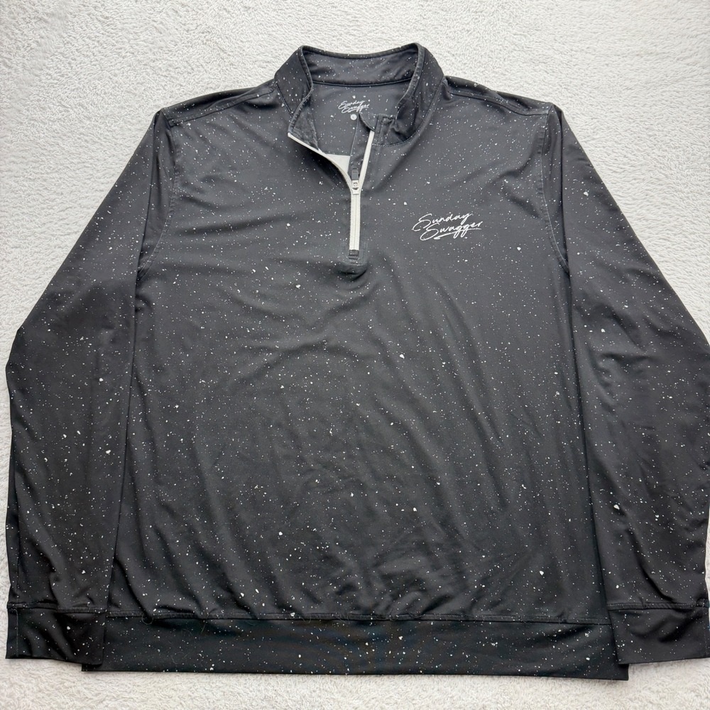 Sunday Swagger Mens Large Black Paint Splatter 1/4 Zip Pullover Golf Shirt‎ L